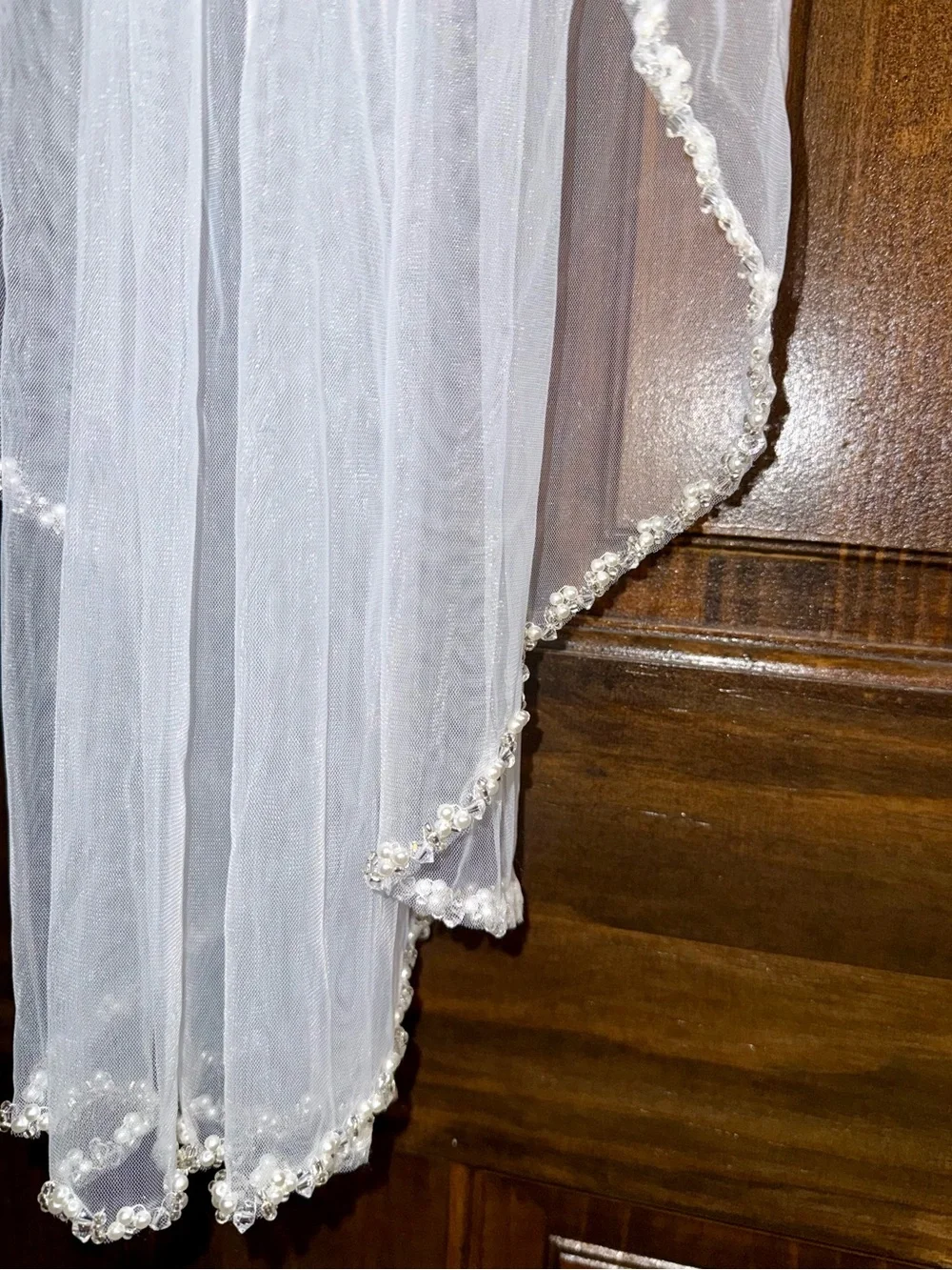 Bridal Pearl Beaded Veil - Knee length 45
